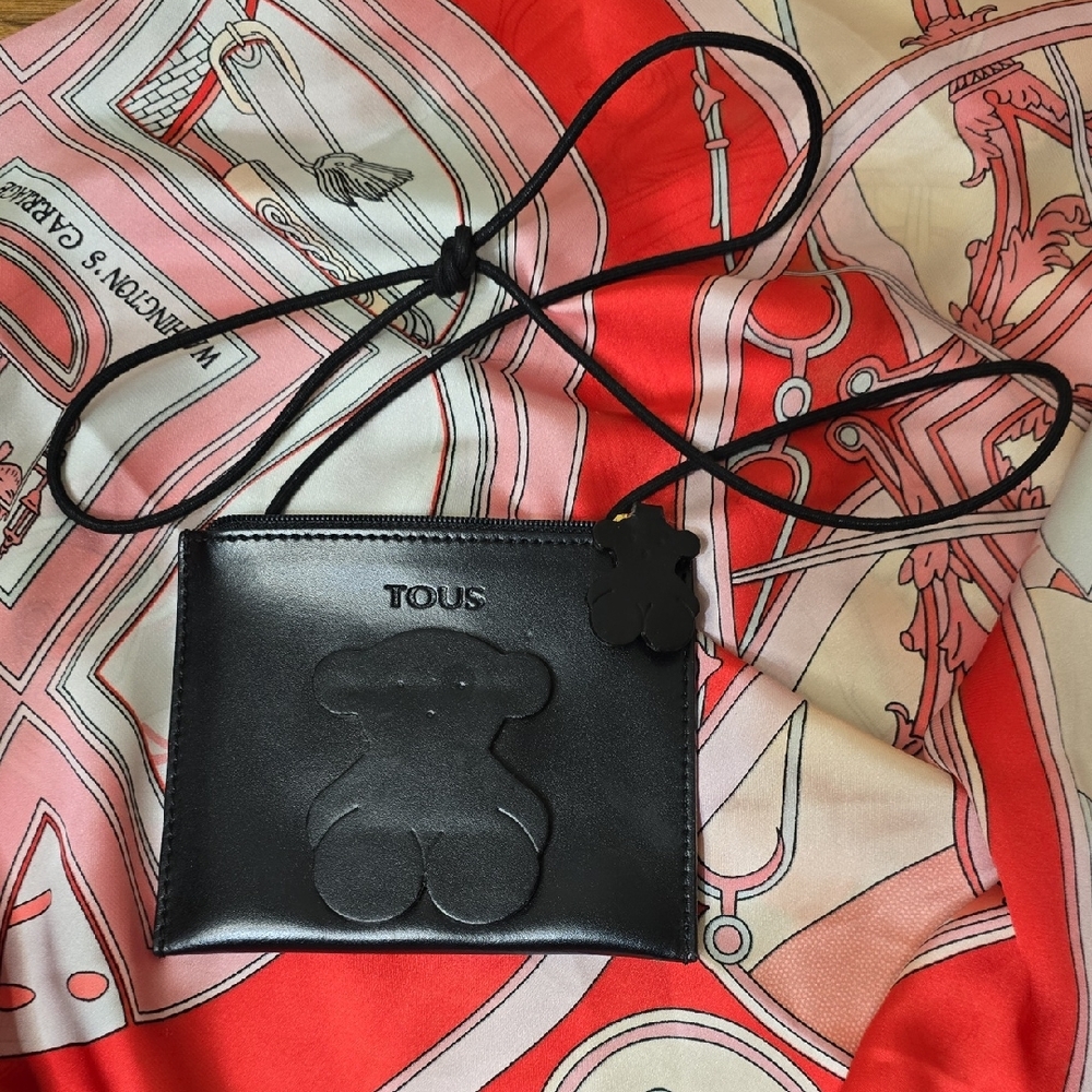 TOUS VTG Small Shoulder Zip Bag Black Teddy Bear Micro